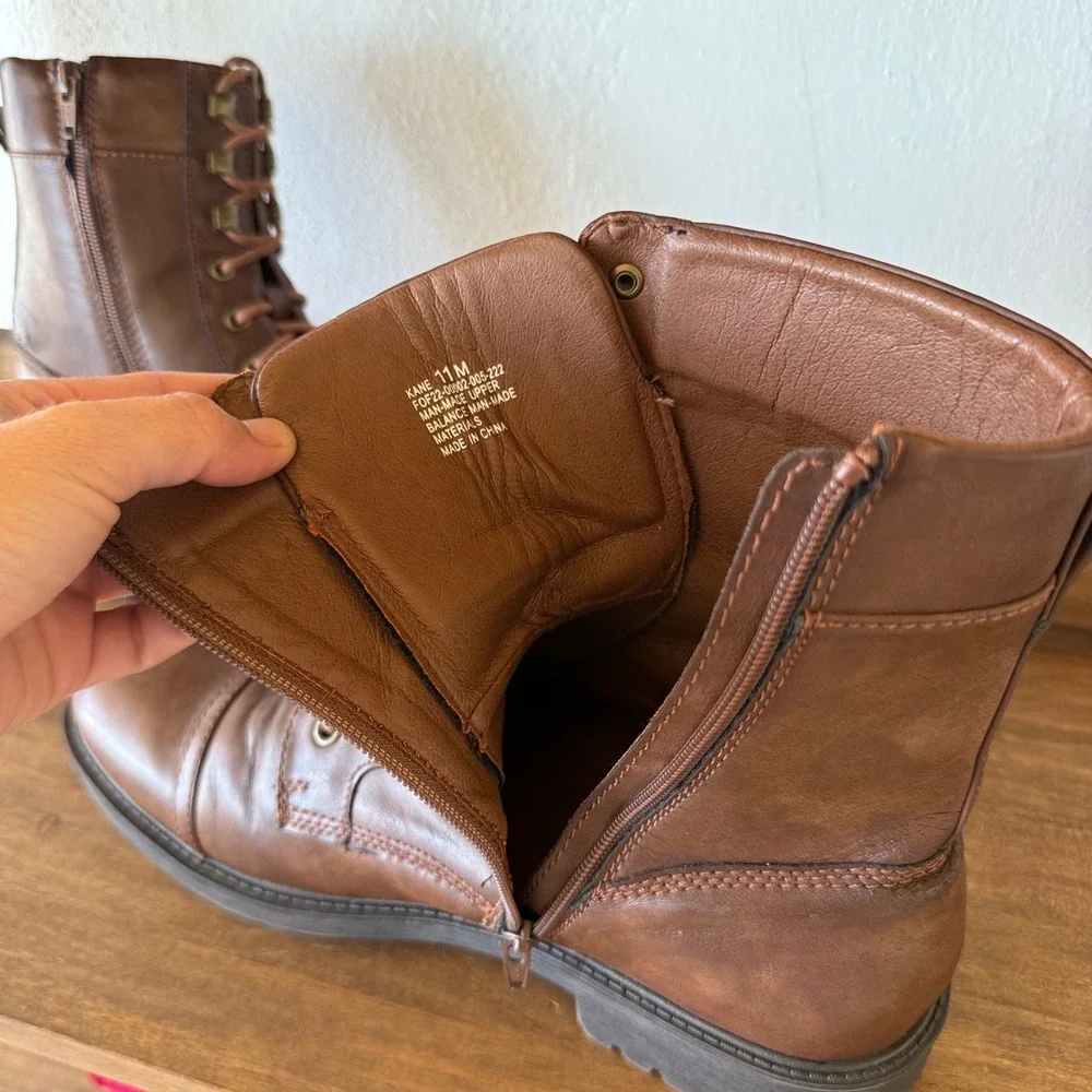 Frye & Co Kane Mens 11M Brown Combat Boots Cap Toe Lace Up Side Zip